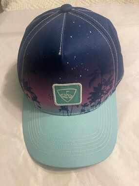 Tropical Gradient Trucker Hat with Palm Silhouette - Blue & Teal